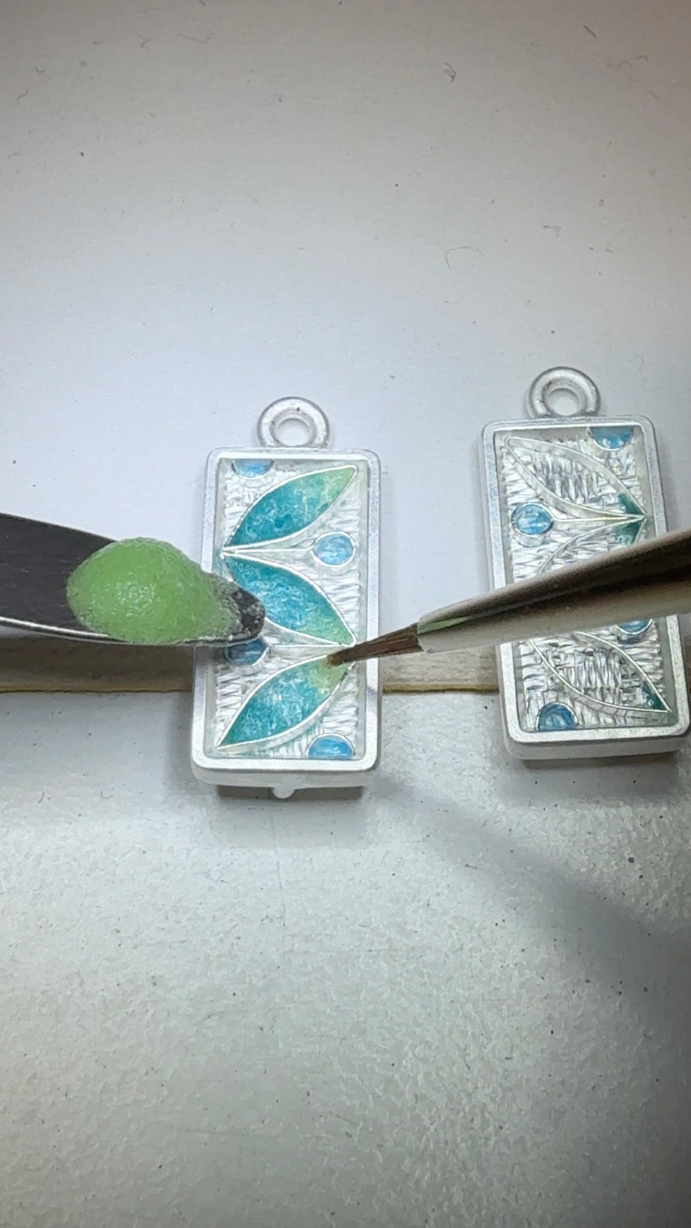 London Blue Topaz Silver Earrings, Cloisonne Enamel, Art Deco Rectangle Earrings