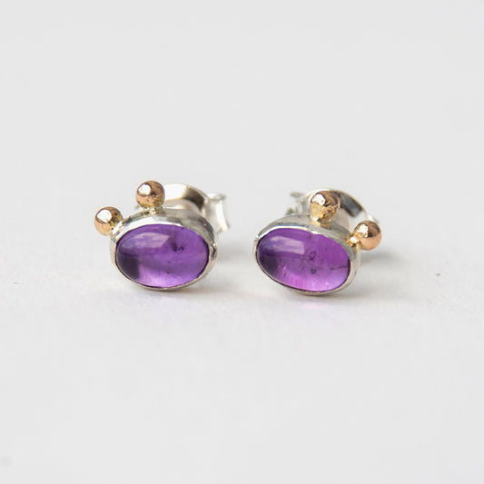 Amethyst Studs With 2 Gold Beads