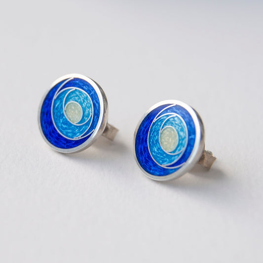 Cloisonne Enamel Blue, Green Geometric Earrings