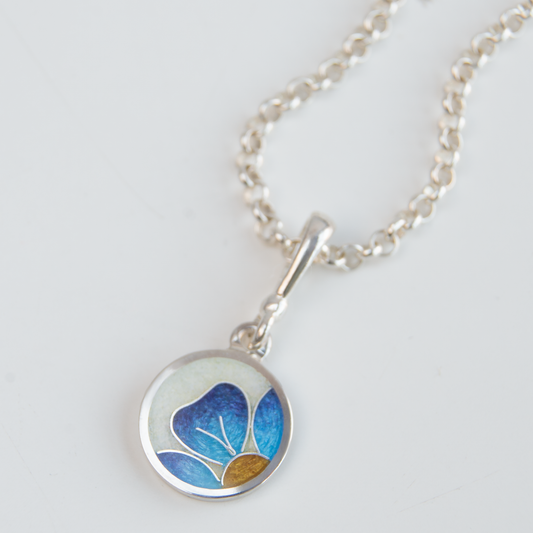 Forget Me Not Flower Cloisonné  Enamel Round Necklace