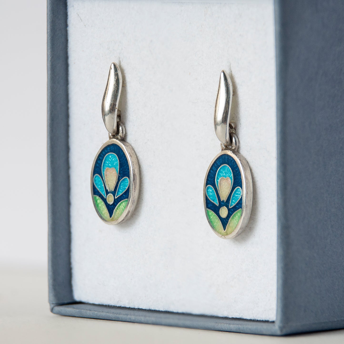 Oval Drop Stud Cloisonné Enamel Earrings