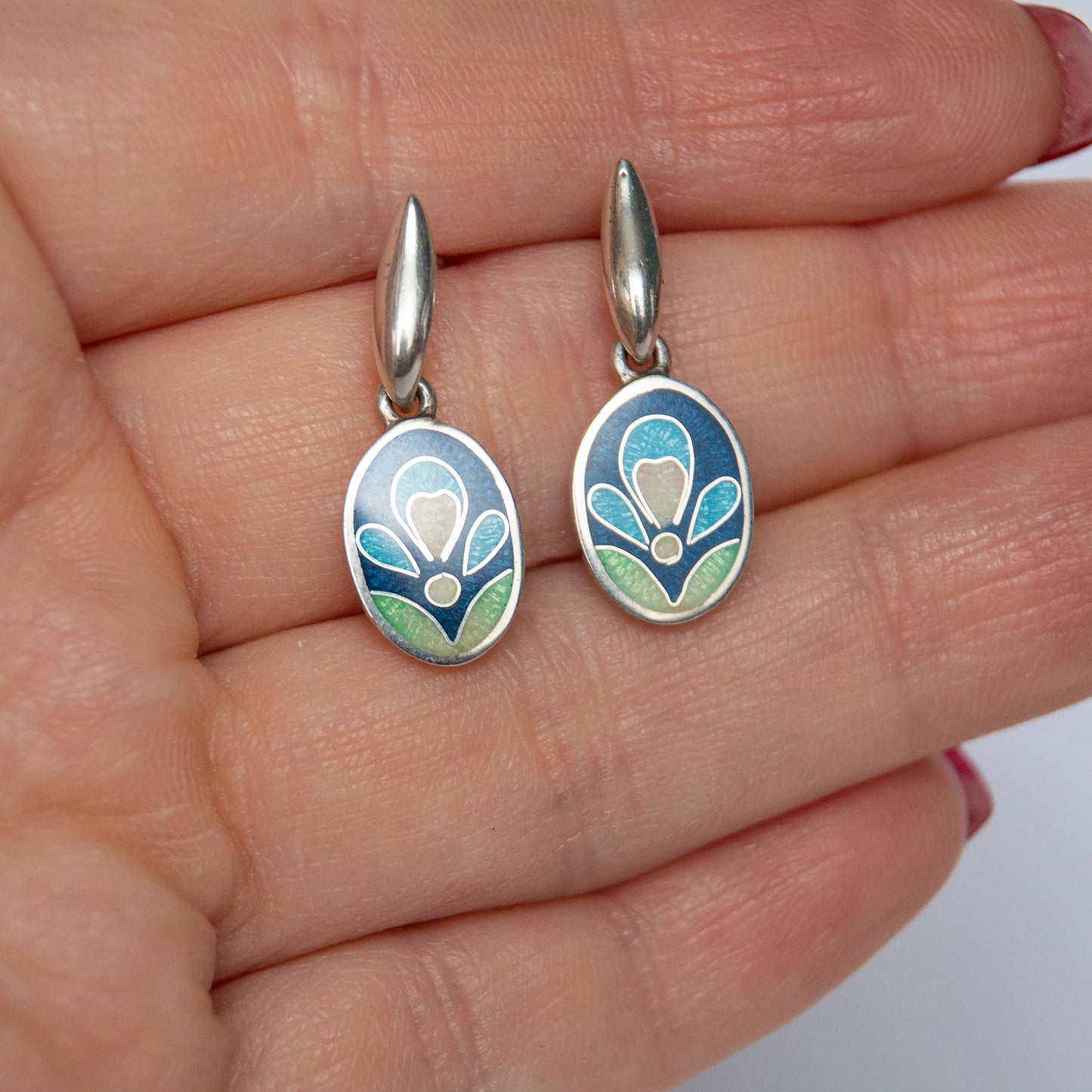 Oval Drop Stud Cloisonné Enamel Earrings
