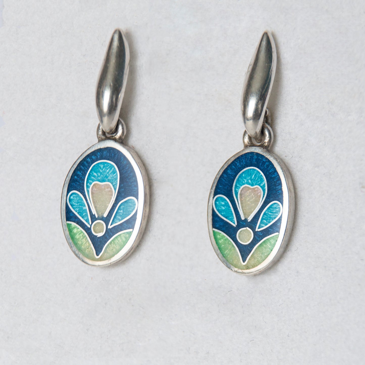 Oval Drop Stud Cloisonné Enamel Earrings