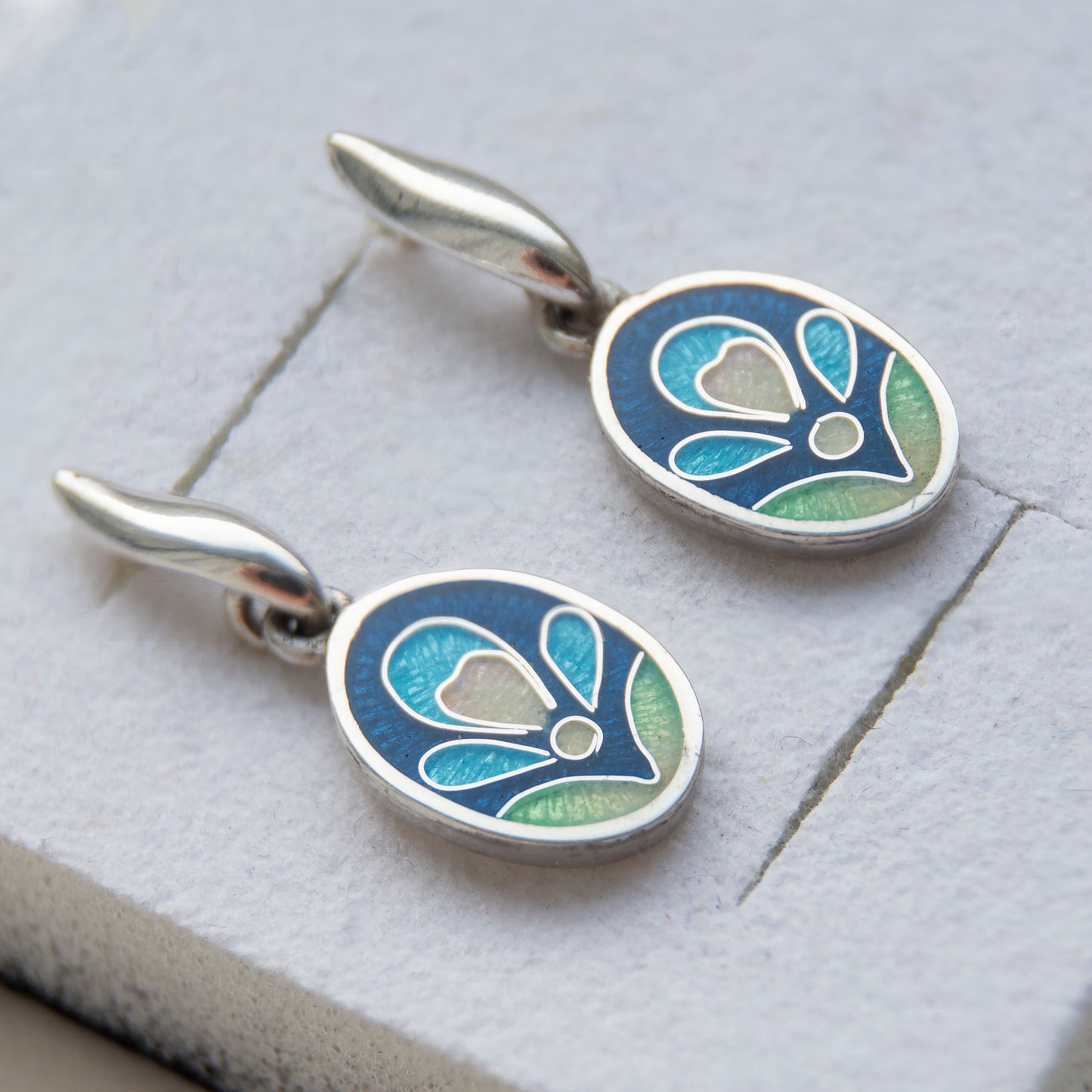 Oval Drop Stud Cloisonné Enamel Earrings