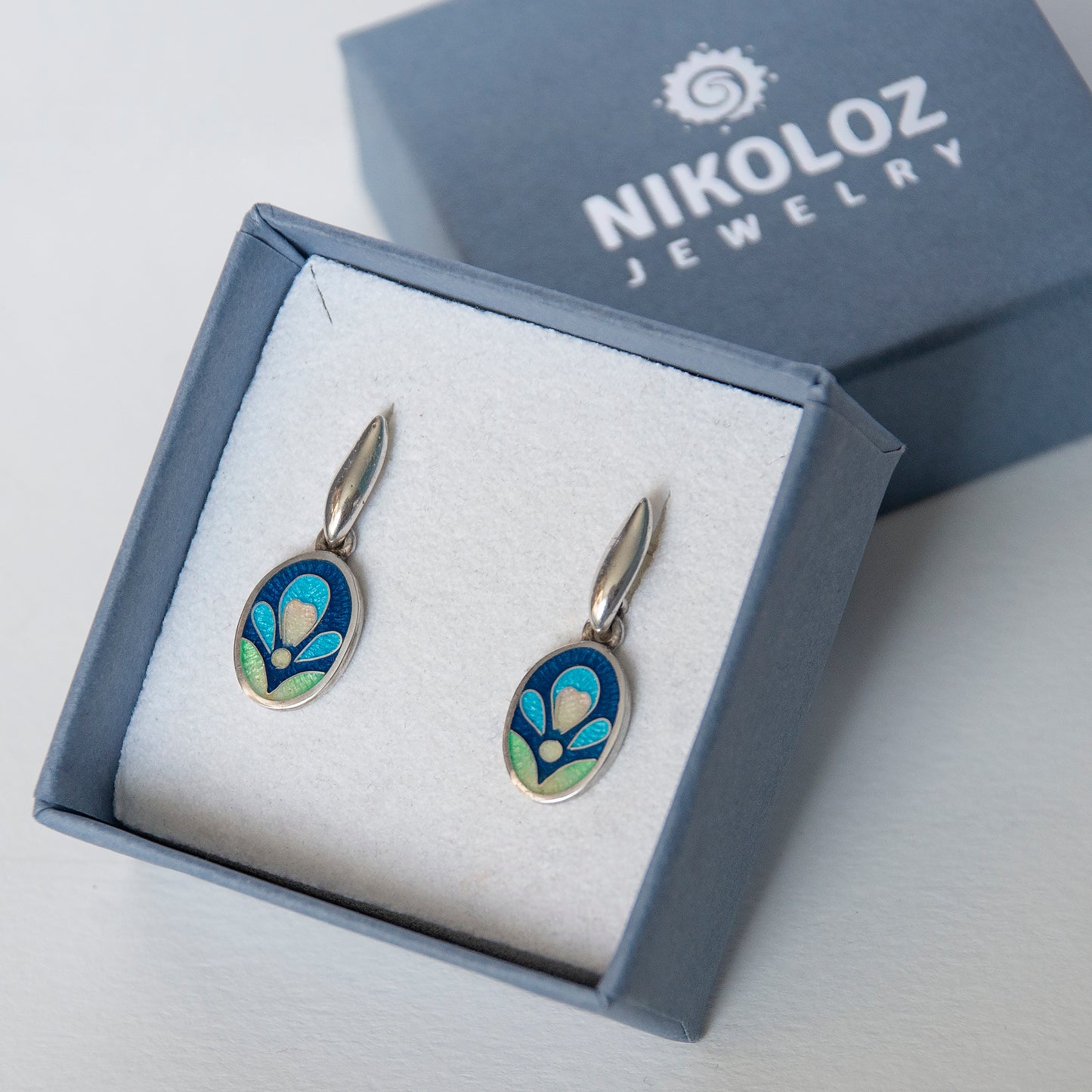 Oval Drop Stud Cloisonné Enamel Earrings