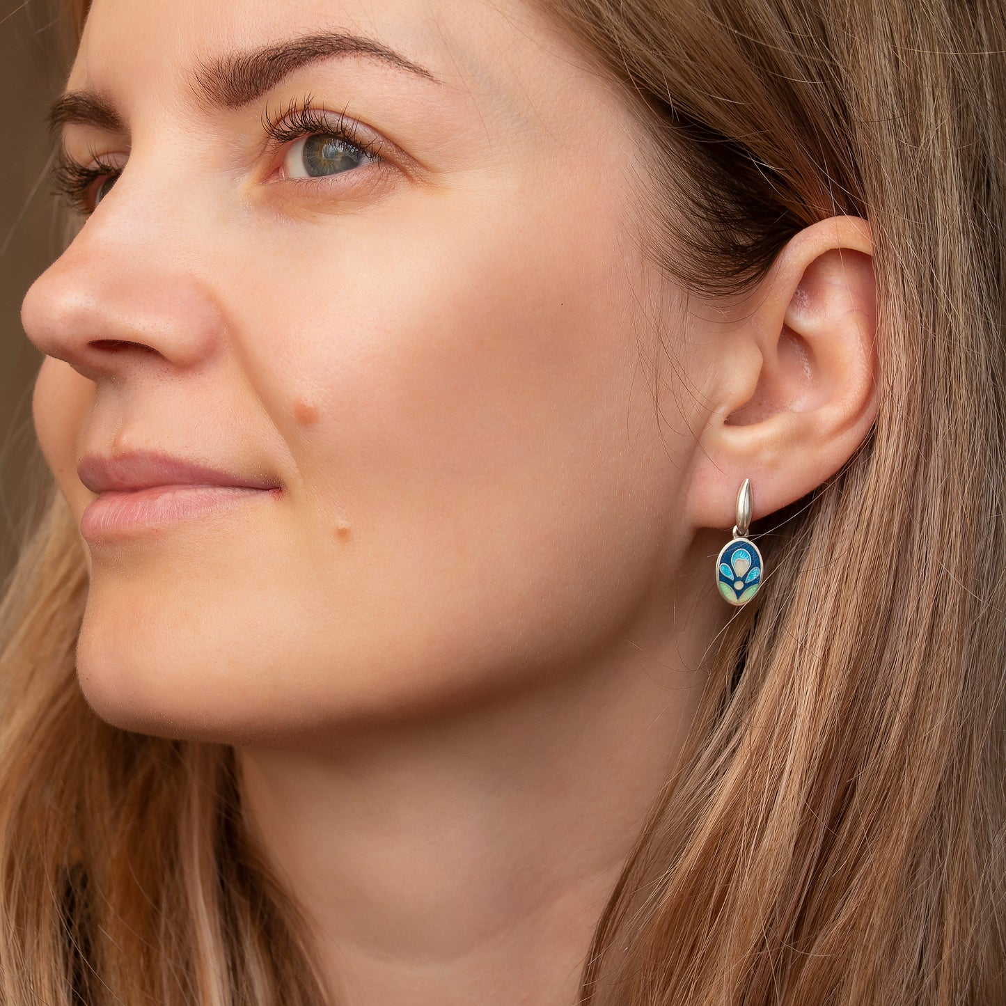 Oval Drop Stud Cloisonné Enamel Earrings