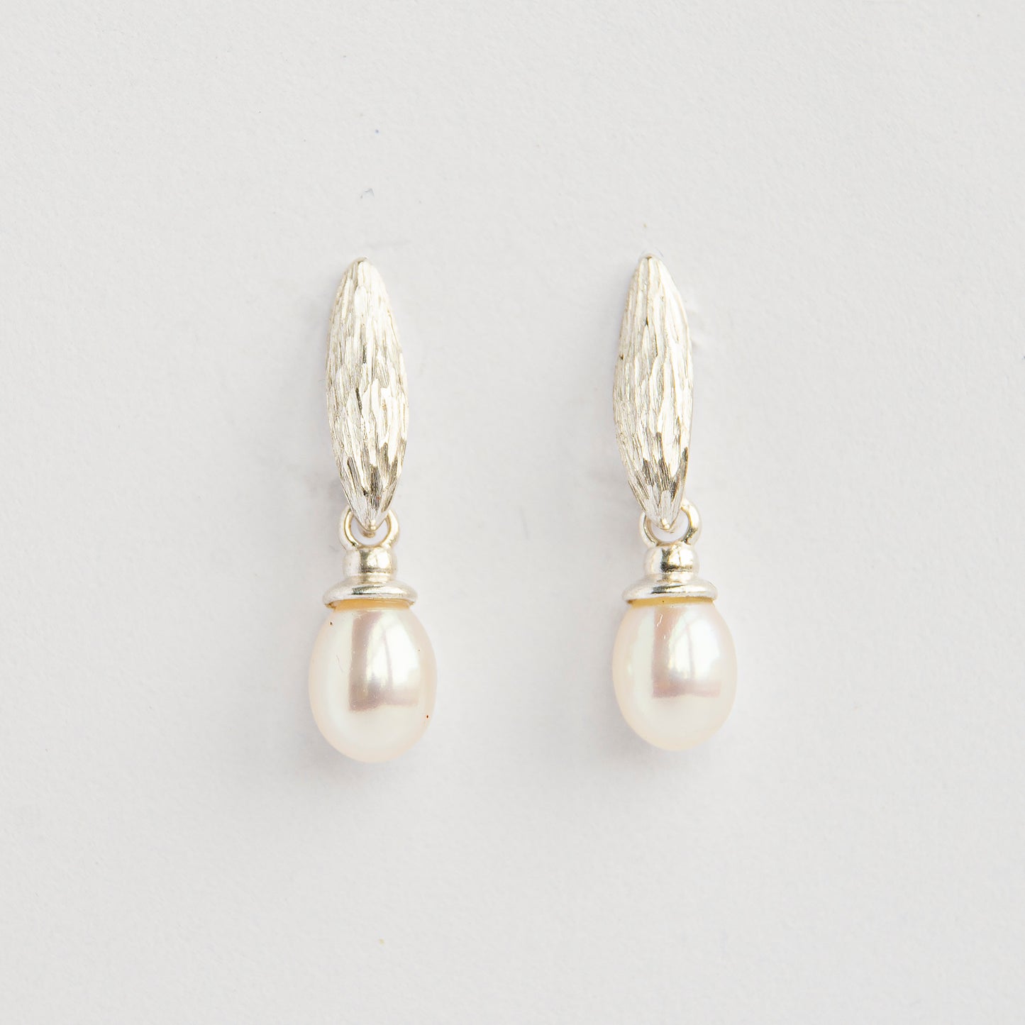 Silver Drop Rectangle Earrings With Peacock Pearls