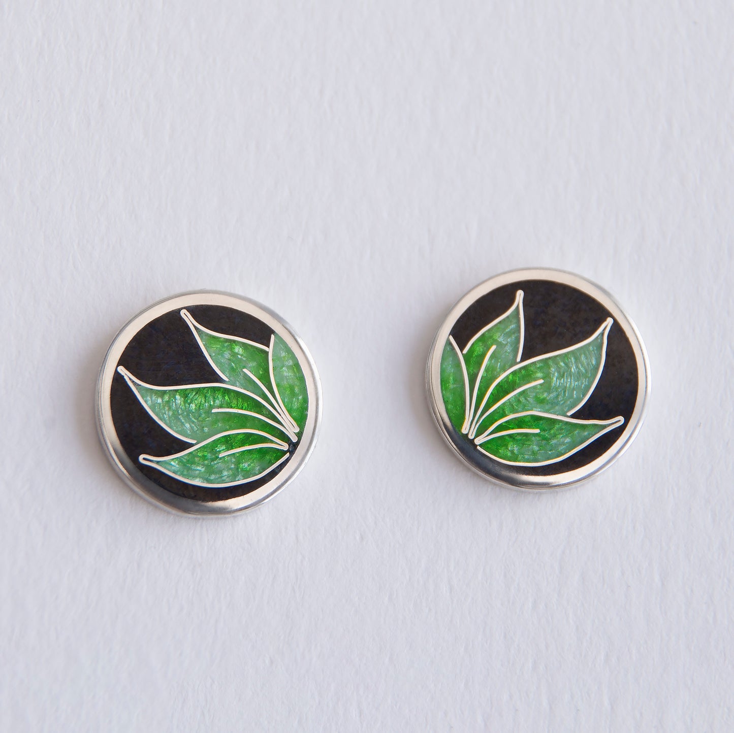 Cloisonné Enamel Earrings With Grass Pattern