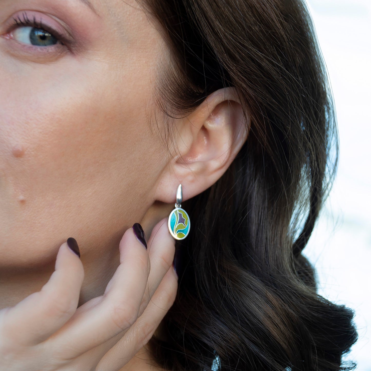 Olive Purple Cloisonné Enamel Earrings