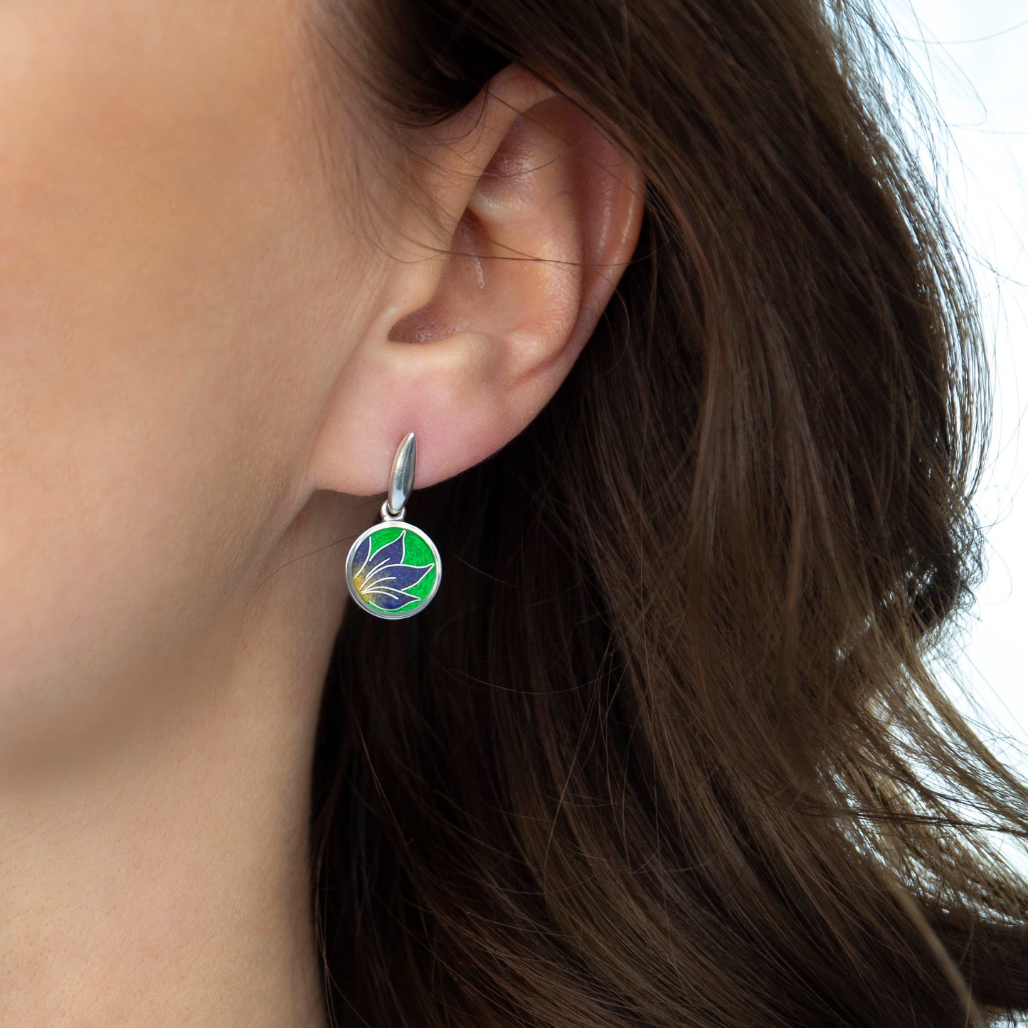 Cloisonné Enamel Green Earrings "Iris"