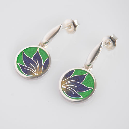 Cloisonné Enamel Green Earrings "Iris"