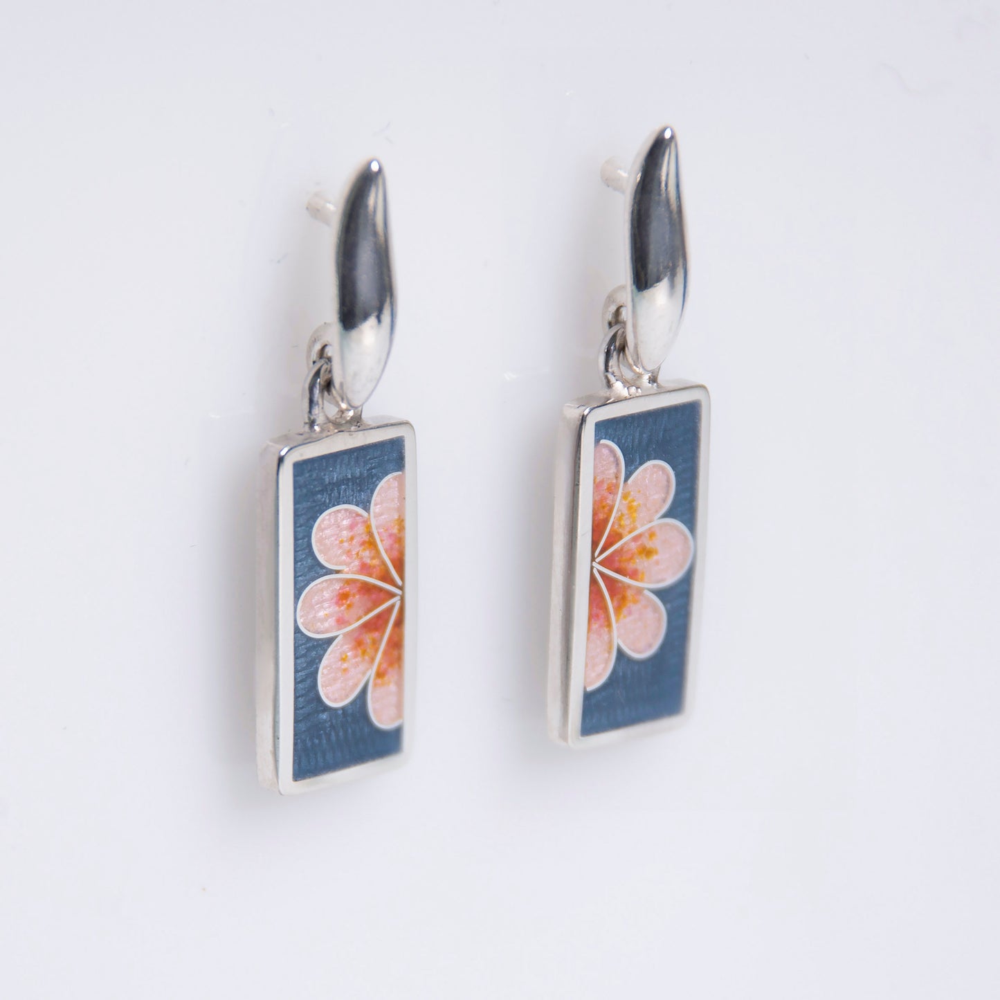 Pink Half Flower Cloisonné Enamel Earrings