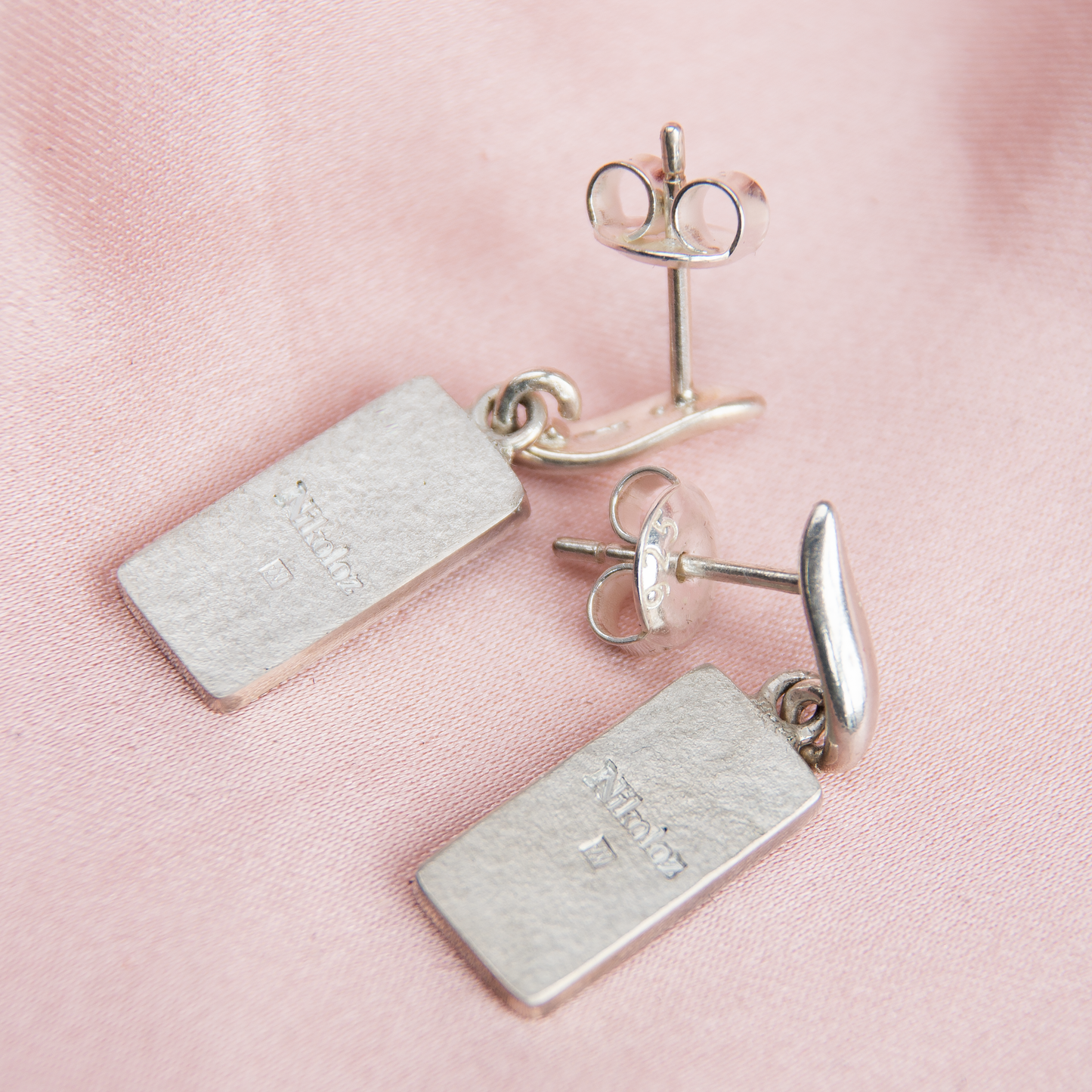 Romantic Cloisonné Enamel, Silver and Rose Pearl Earrings "Tulips"