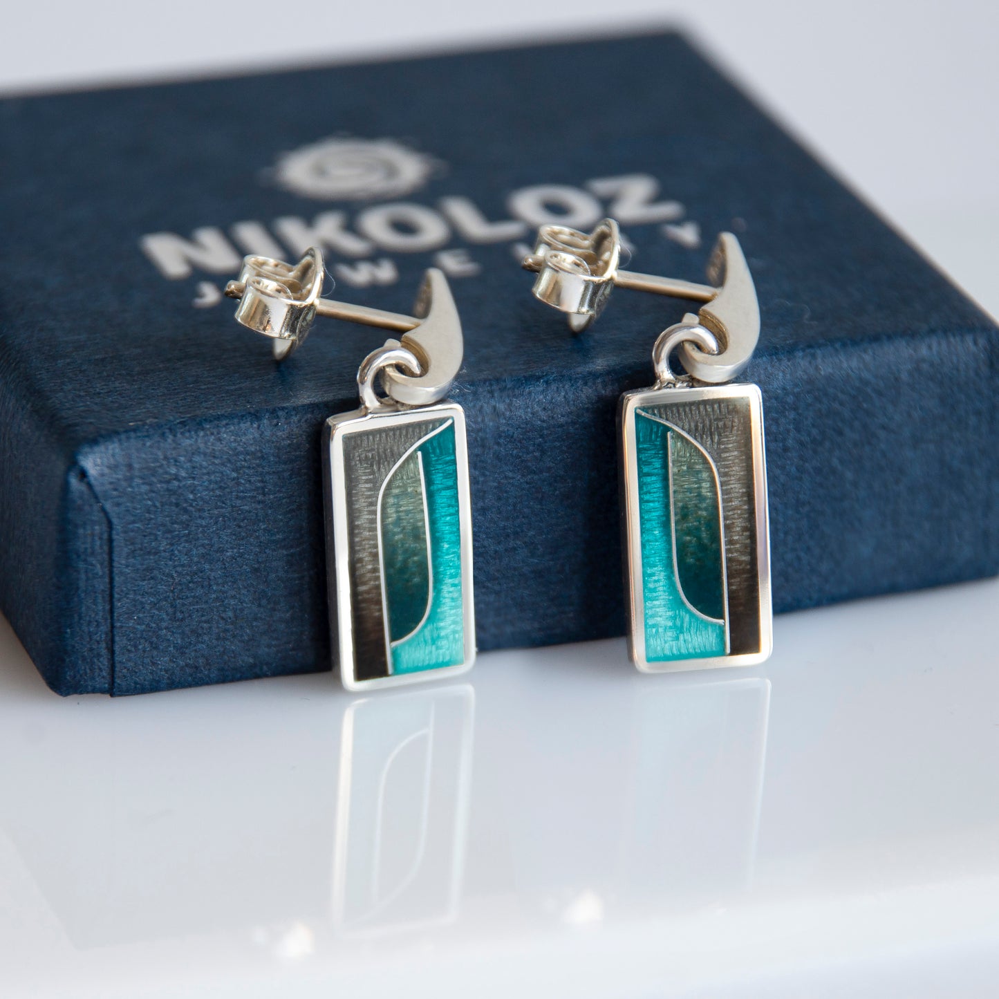 Rectangle Geometric Cloisonné Enamel Earrings