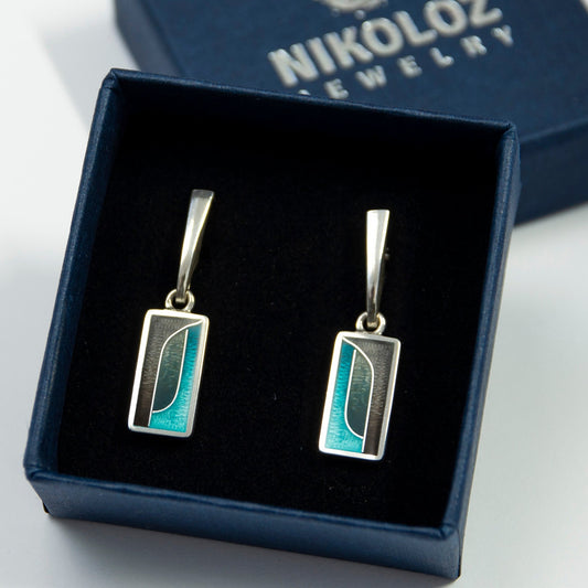 Rectangle Art Deco Cloisonné Enamel Earrings