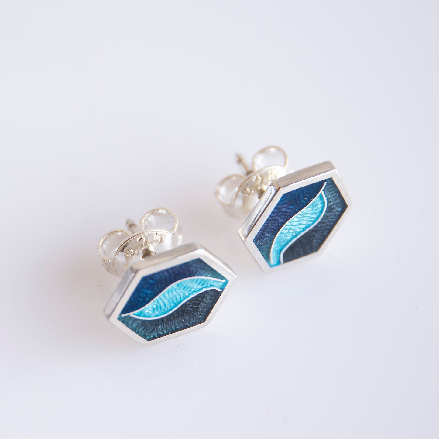 Hexagon Blue Cloisonné Enamel Studs