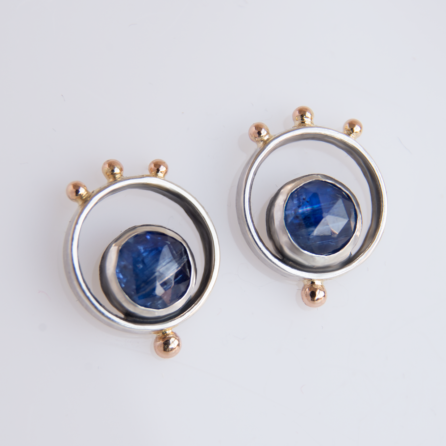 Minimalisti Silver Studs with 14K Gold beads and Blue Kyanite stones