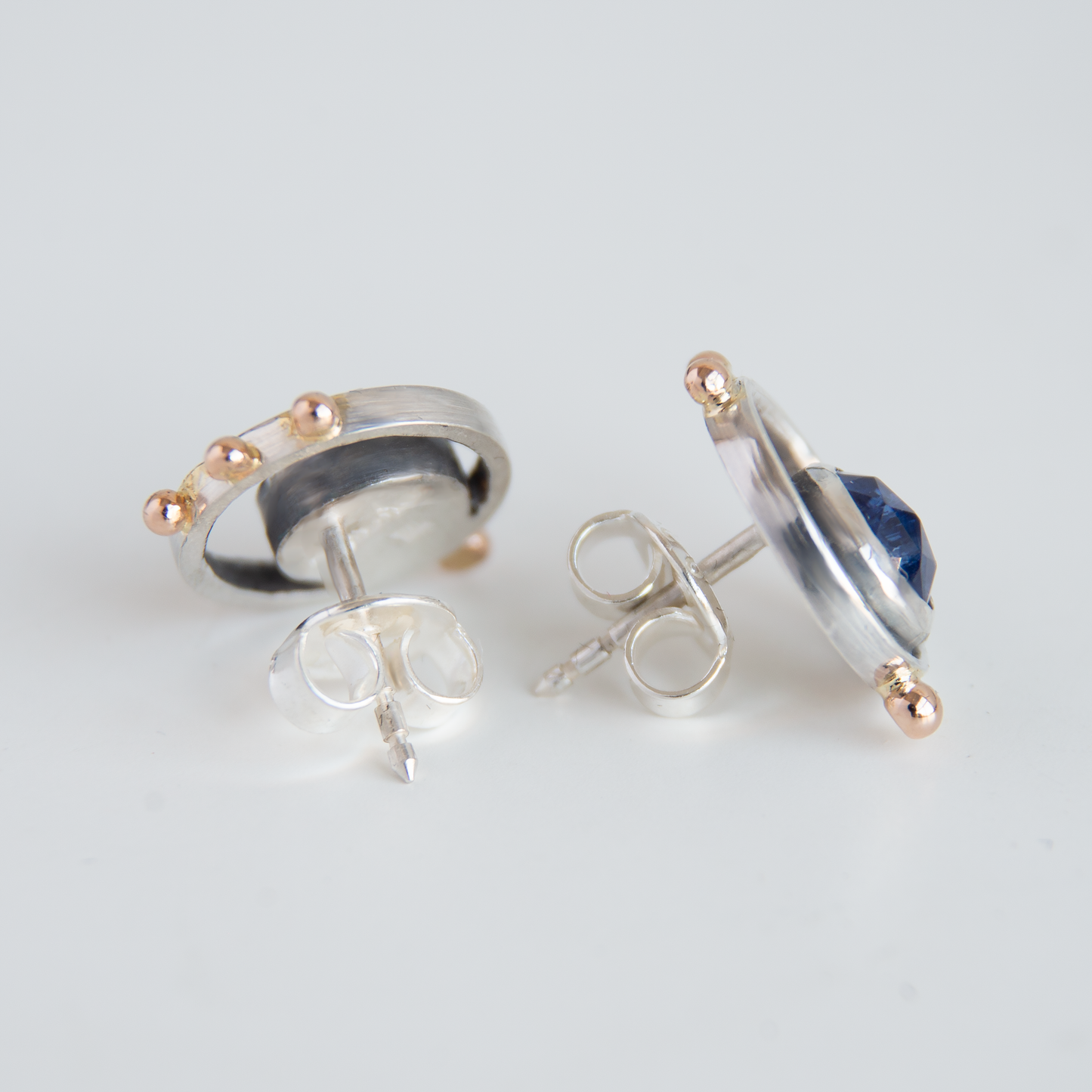 Minimalisti Silver Studs with 14K Gold beads and Blue Kyanite stones