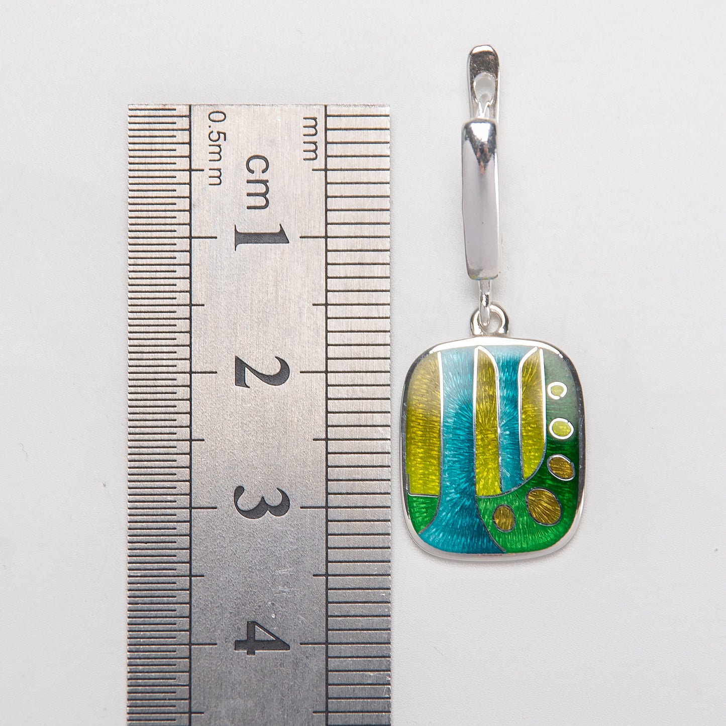Enamel Earrings, Abstract Green-Yellow Cloisonné  Enamel Earrings