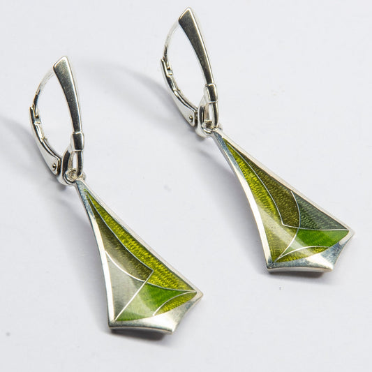Green Long Drop Cloisonné Enamel Earrings