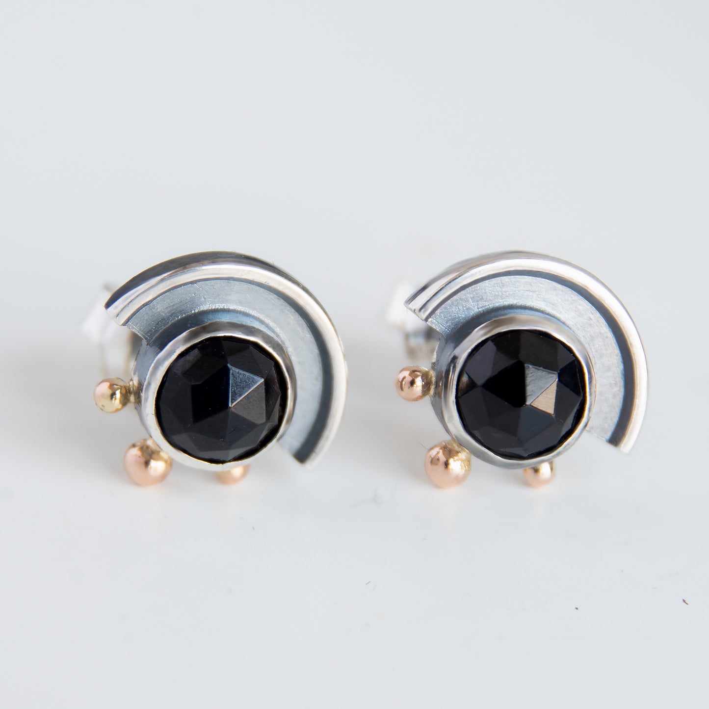 Semicircle Earrings With Gold Beads And Black Onyx
