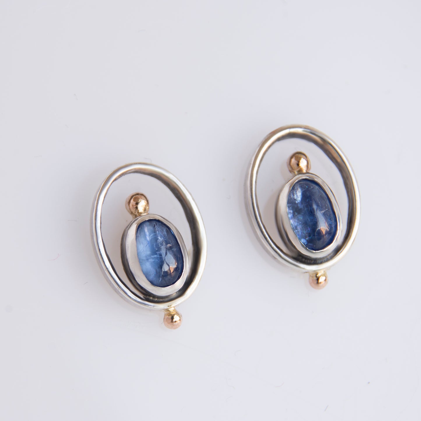 Kyanite Stone, Minimalistic Earrings With 14k Gold Beads ,,frame''