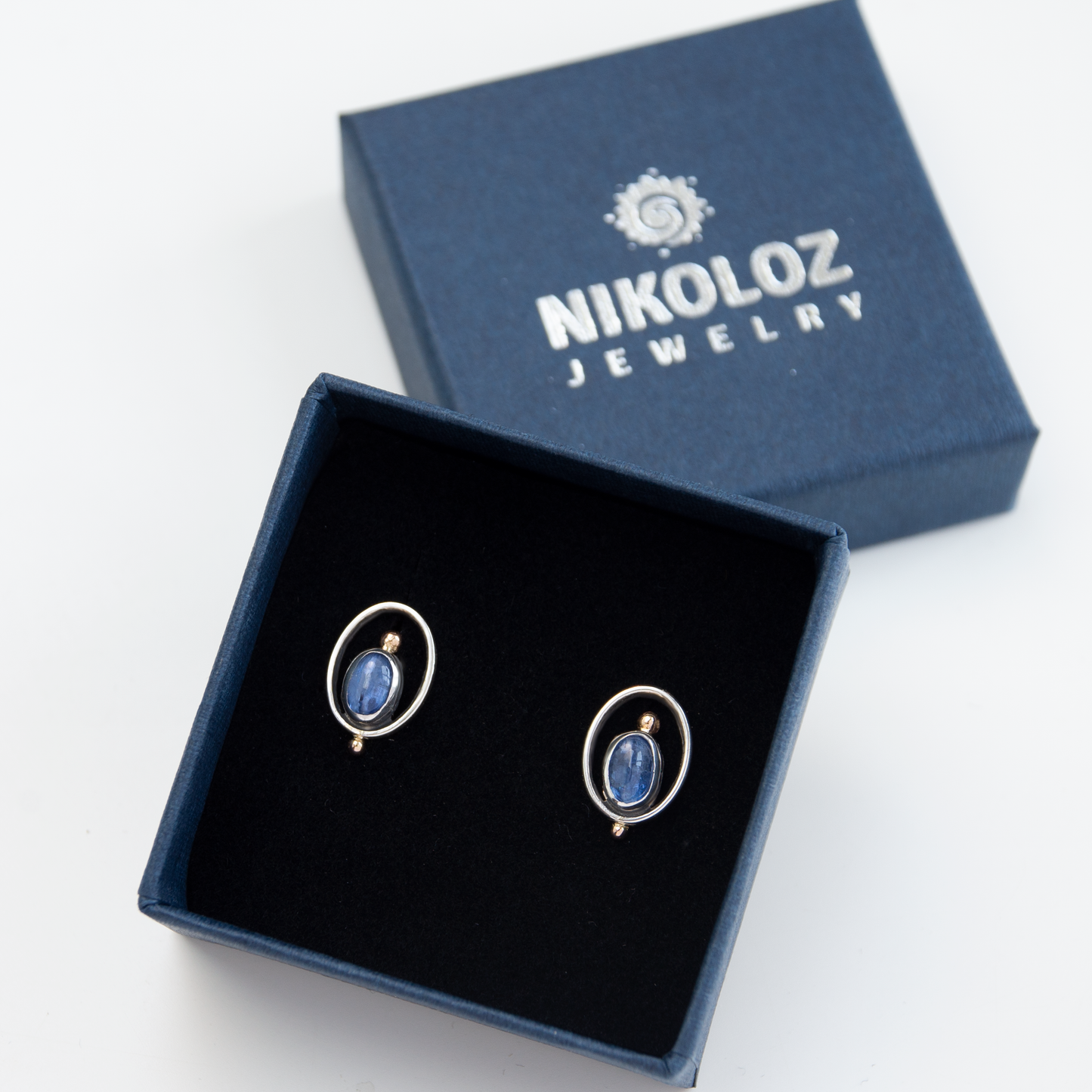 Kyanite Stone, Minimalistic Earrings With 14k Gold Beads ,,frame''