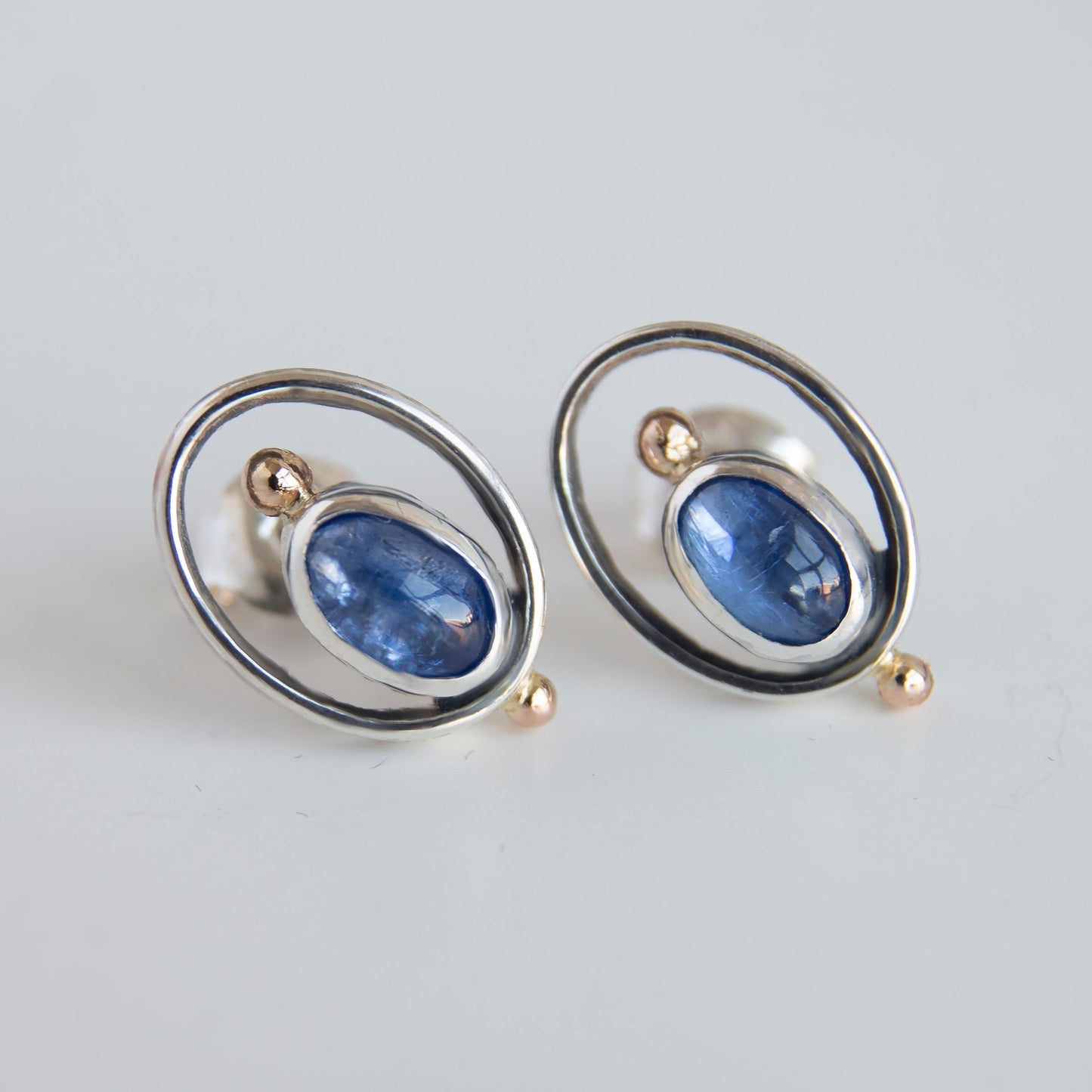 Kyanite Stone, Minimalistic Earrings With 14k Gold Beads ,,frame''