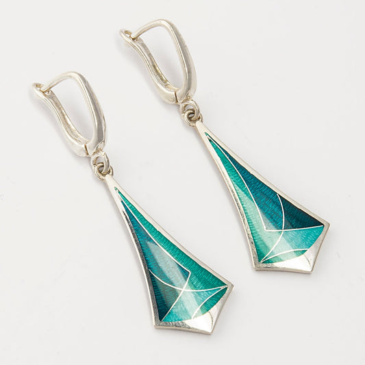 Emerald-Turquoise Colors Drop Cloisonné Enamel Earrings