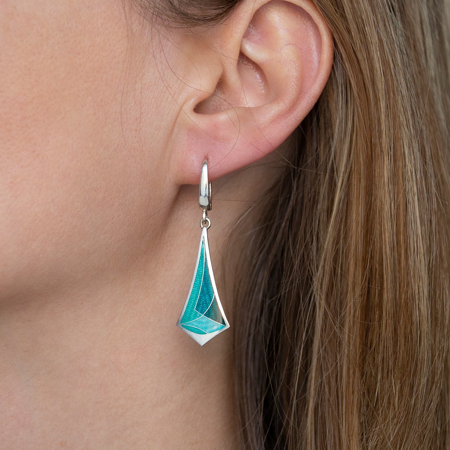 Emerald-Turquoise Colors Drop Cloisonné Enamel Earrings
