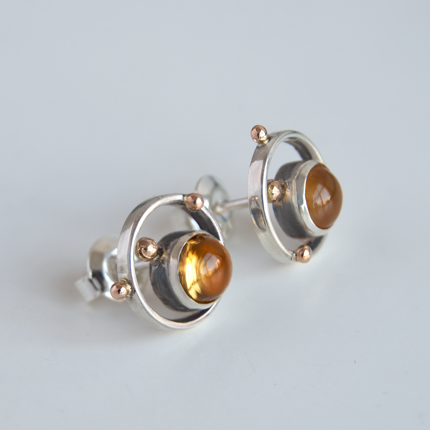 Round Frame Earrings With Gold Beads And Citrine Stones