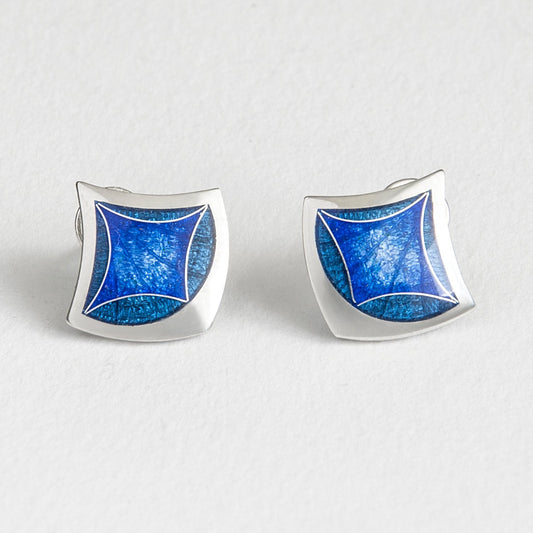 Rhombus Blue Cloisonne Enamel Earrings