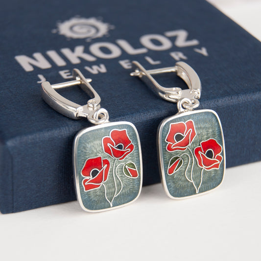 Cloisonné Enameled Earrings "Poppies"
