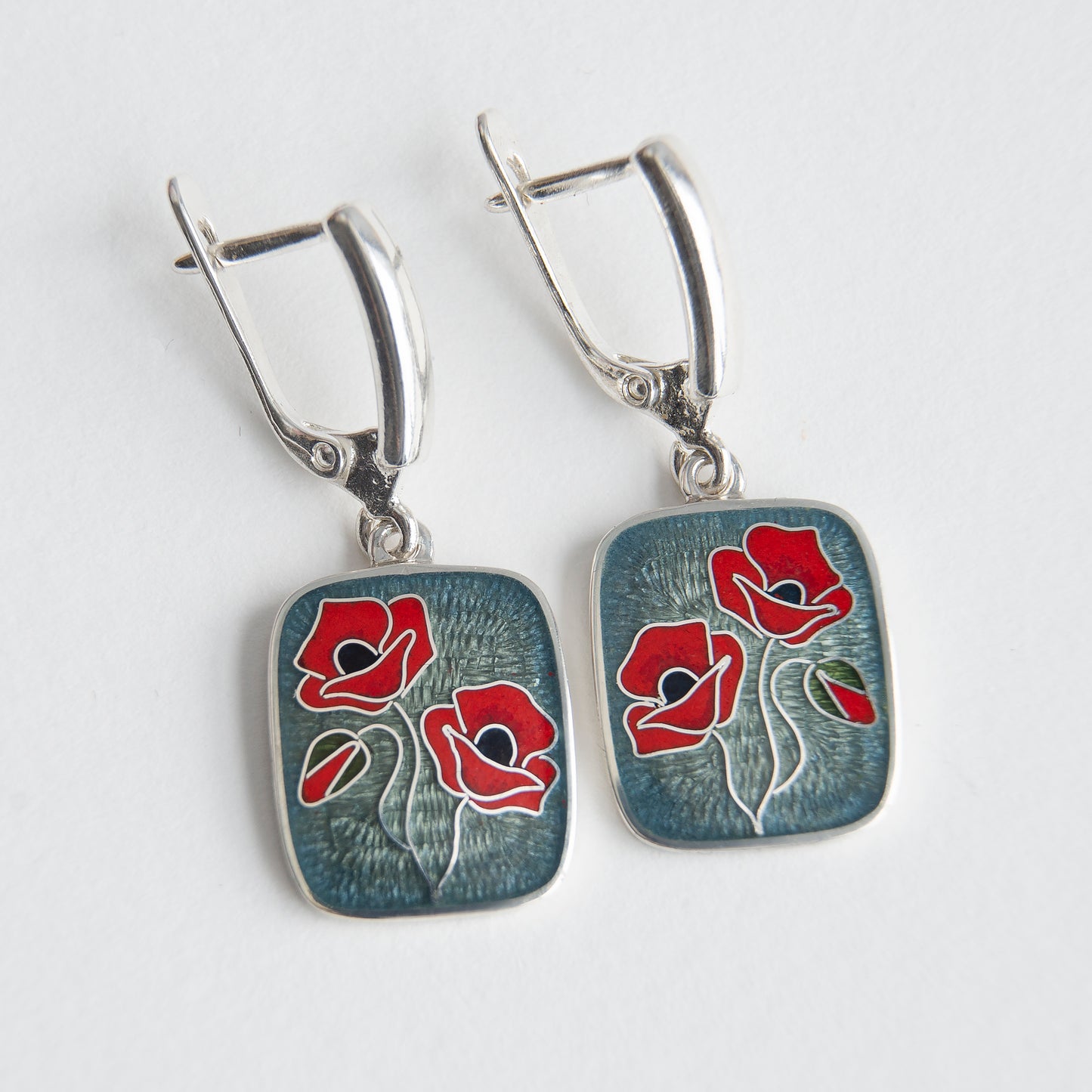Cloisonné Enameled Earrings "Poppies"