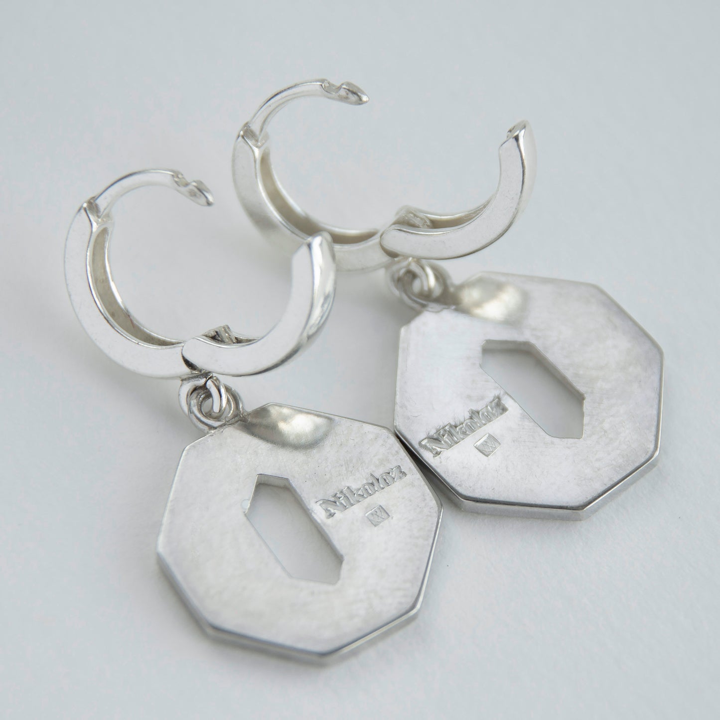 Grey Octagon Cloisonné Enamel and Sterling Silver Earrings