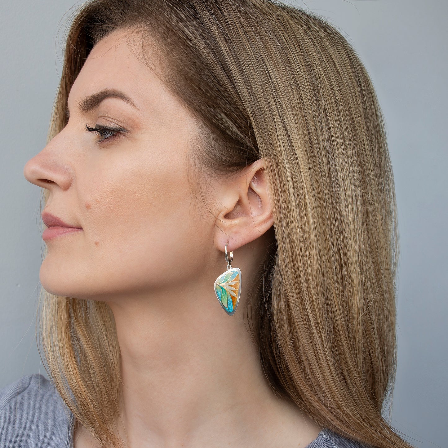 Turquoise Orange Cloisonné Enamel Earrings With Gold Pattern
