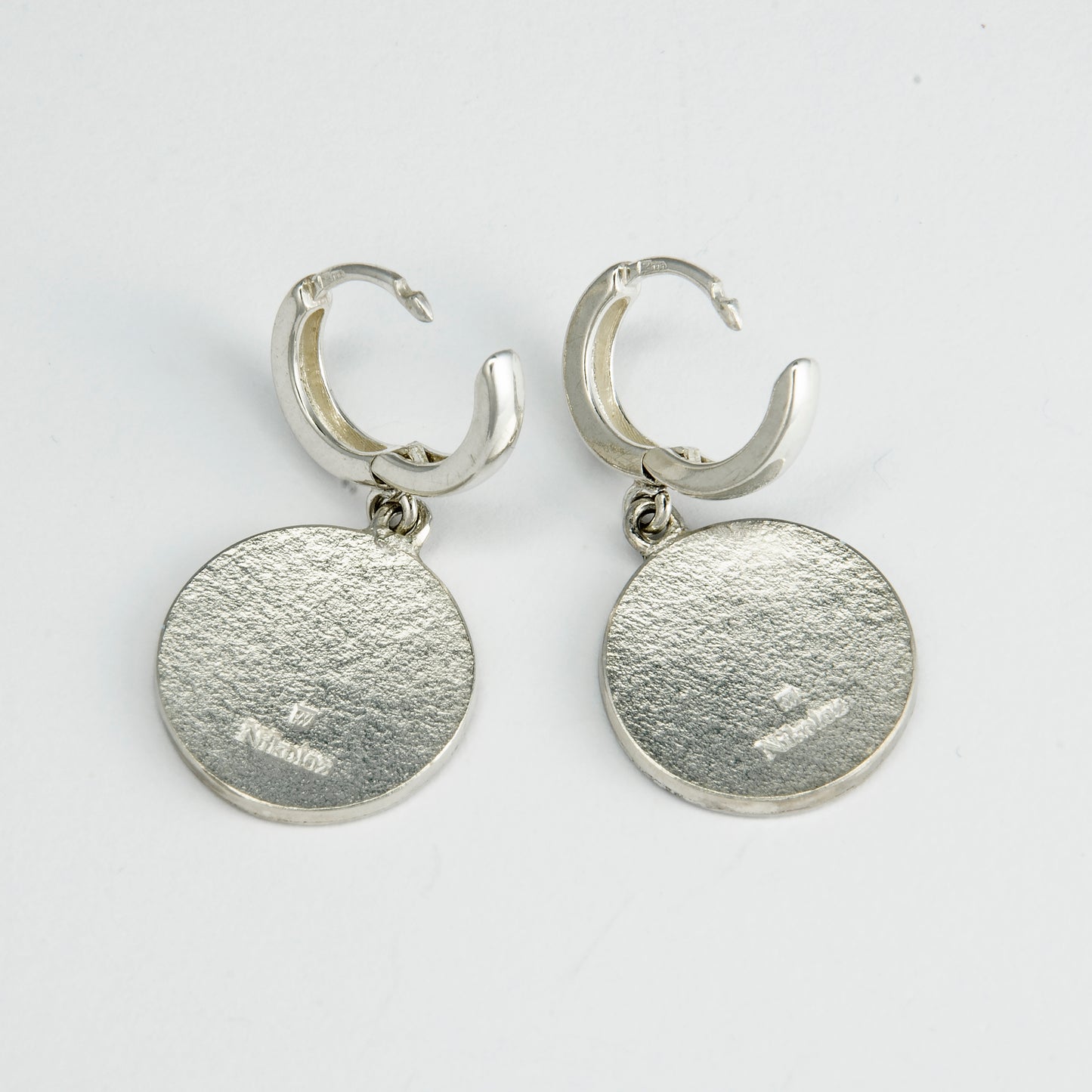 Cloisonné Enamel, Sterling Silver, Round Earrings "Snowdrops"