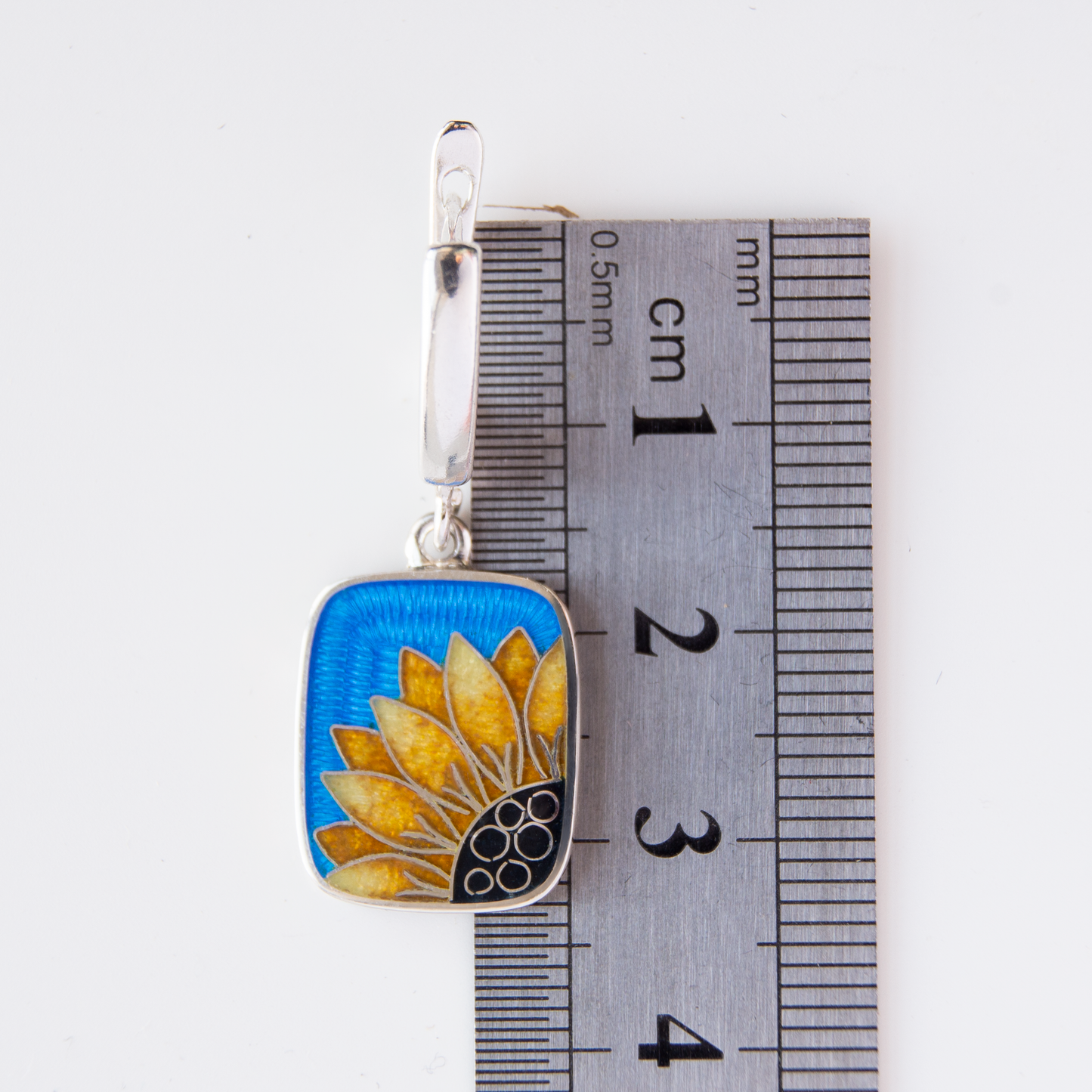 Cloisonné Enamel, Sterling Silver Earrings "Sunflower"