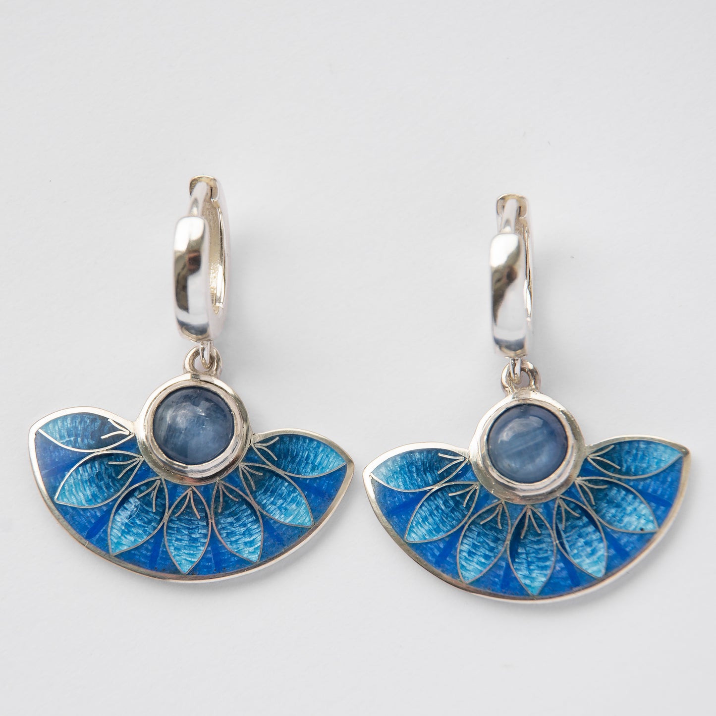 Blue Kyanite Stone, Cloisonné Enamel, Blue Earrings