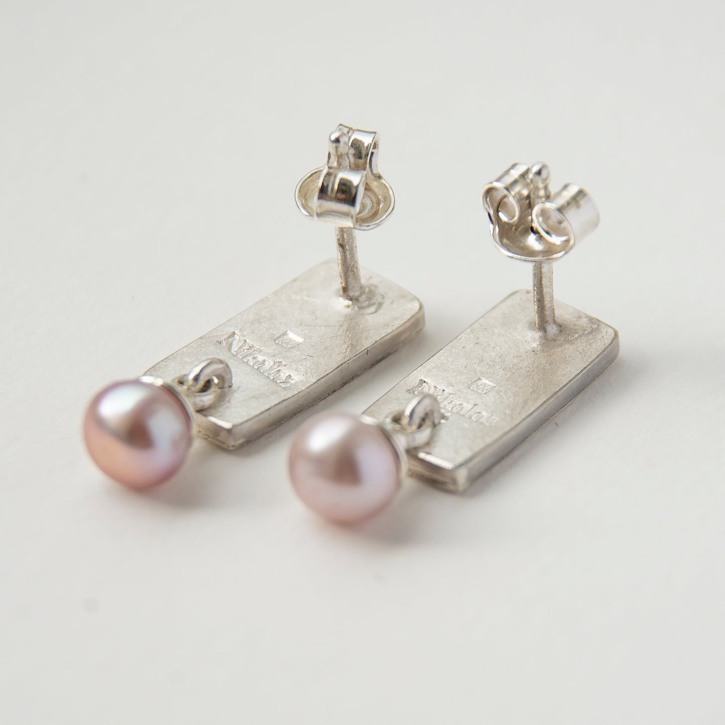 Cloisonné Enamel Pink Studs With Rose Pearls
