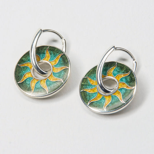 Nine Pointed Sun Double Sided Cloisonné Enamel  Earrings