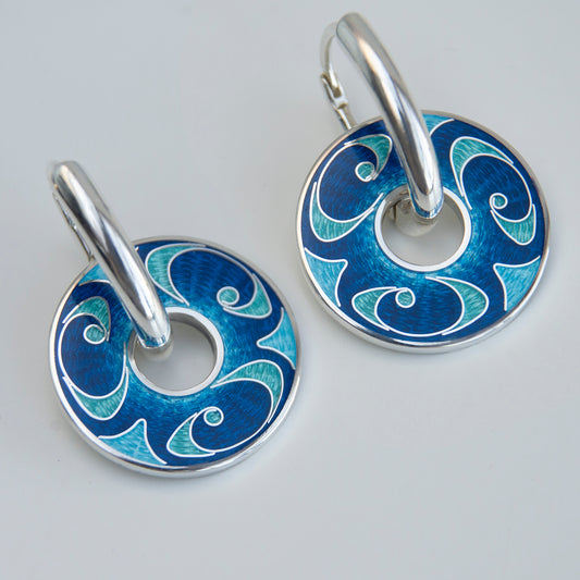 Oriental Spinning Blue Earrings Cloisonné Enamel Technique