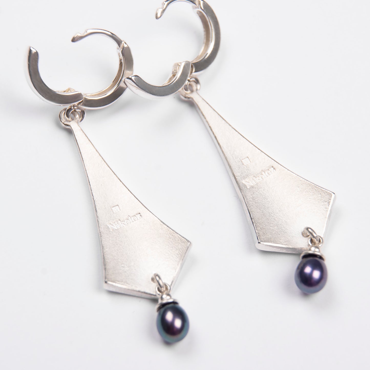 Cloisonné Enamel, Deep Violet Earrings With Peacock Pearls