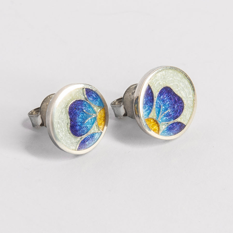 Forget Me Not Flower Cloisonne Enamel Stud Earrings