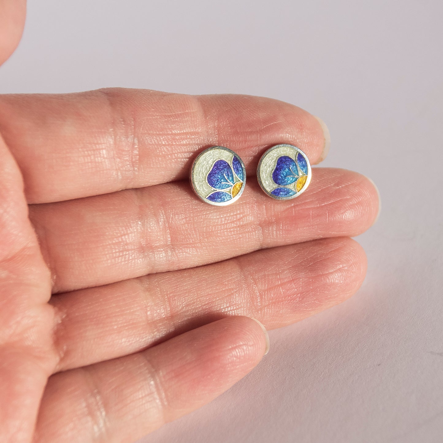 Forget Me Not Flower Cloisonne Enamel Stud Earrings
