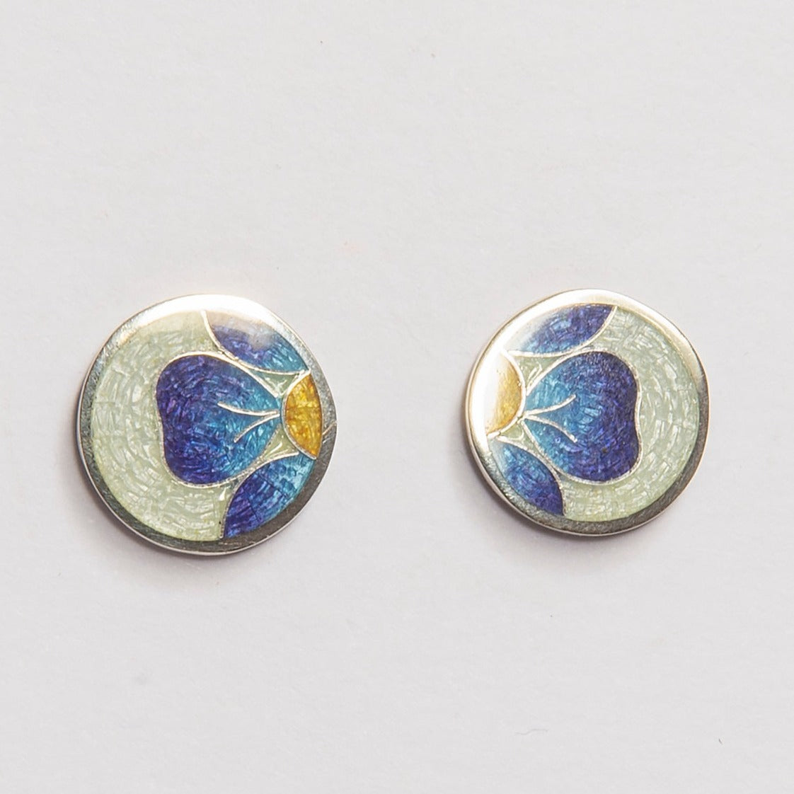 Forget Me Not Flower Cloisonne Enamel Stud Earrings
