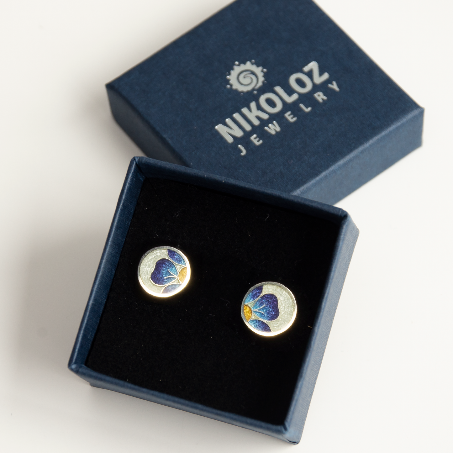 Forget Me Not Flower Cloisonne Enamel Stud Earrings