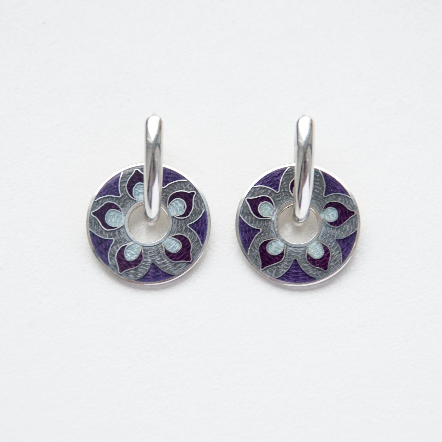 Purple Mandala Cloisonné Enamel Reversible Earrings