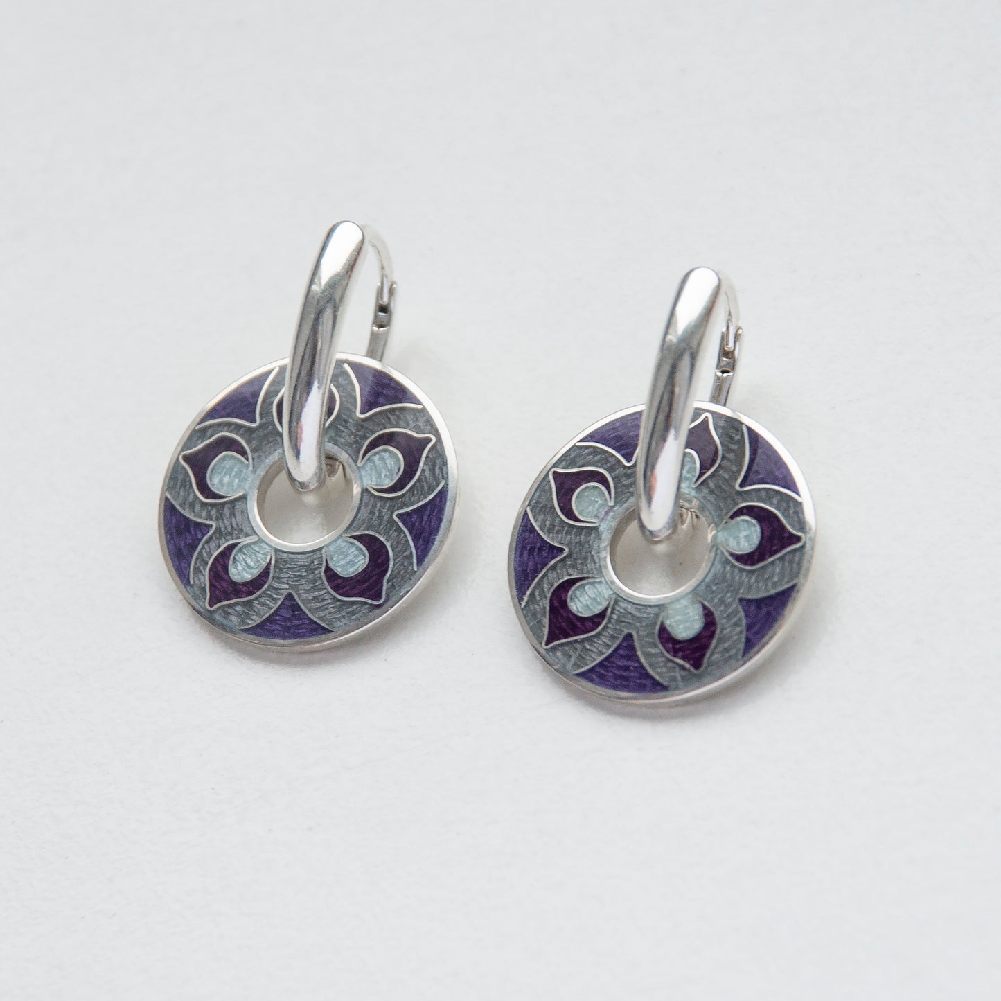 Purple Mandala Cloisonné Enamel Reversible Earrings