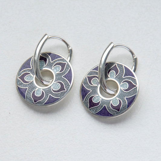 Purple Mandala Cloisonné Enamel Reversible Earrings